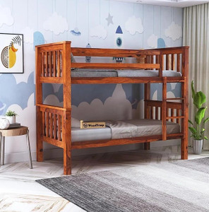 WOODSTAGE Sheesham Wood Bunk Bed Without Storage Twin Over Bed with Ladder (Honey Finish) Solid Wood Bunk Bed