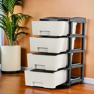 KUBER INDUSTRIES 4-Layer Multi-Purpose Plastic Drawer Storage Organiser | Black & White Plastic Free Standing Chest of Drawers