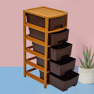 AK HUB Modular 5 Layer Drawer Storage Organizer for Home/Bedroom/Beauty Parlour and Kitchen ( Brown ) Plastic Free Standing Cabinet