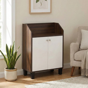 A.D.MODULAR FURNITURE Two-Tone Storage Cabinet with Doors, Walnut and White Finish, Compact Design Engineered Wood Free Standing Cabinet