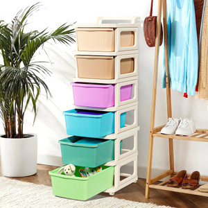 KUBER INDUSTRIES 6 Layer Plastic Modular Storage Drawer Organizer with Wheels | Multicolor Plastic Free Standing Chest of Drawers