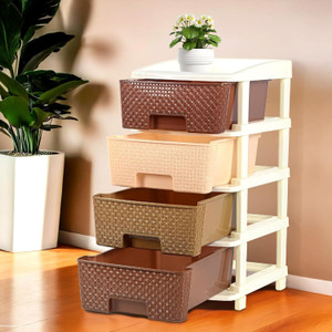 HOMESTIC by Kuber Industries 4-Tier Multipurpose Plastic Drawers Storage Organizer | Brown Plastic Free Standing Chest of Drawers