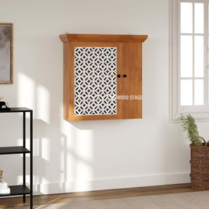 WOODSTAGE Solid Mango Wood Floating Wall Mounted Shelf Rack Cabinet Storage For Home/Halls Solid Wood Wall Mount Cabinet