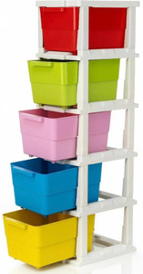 MMCLUBS 5 Layer Plastic Drawer Multi Purpose Modular Anti-Slip Foldable Trolley Basket Plastic Free Standing Chest of Drawers
