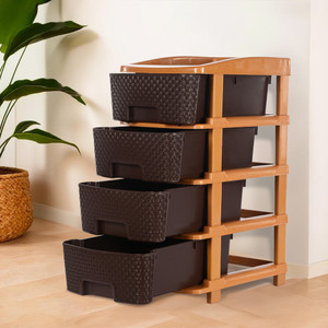 KUBER INDUSTRIES Modular 4-Layer & 55 Ltr Plastic Drawer Storage Organiser | Chocolate Brown Plastic Free Standing Chest of Drawers