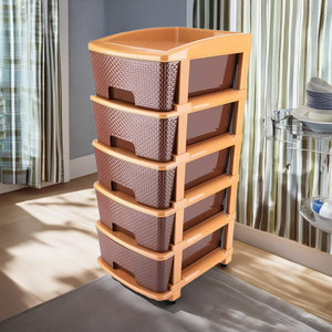 Kingmart 5 LAYER MODULAR DRAWER (BROWN) Plastic Free Standing Chest of Drawers
