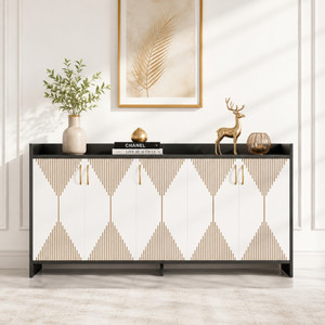Avenue Venture Multipurpose Sideboard Cabinet with Golden Handles & Storage for Living Room Engineered Wood Free Standing Chest of Drawers
