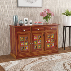 Shree Jeen Mata Enterprises SJME Solid Sheesham Wood Marwar Style Side Board/Storage Cabinet For Living Room Solid Wood Free Standing Sideboard