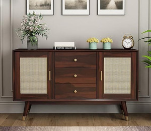 Navya Handicraft Solid Sheeshas Wooden Sideboard Storage Cabinet with 3 Drawers and 4-Shelf | Solid Wood Free Standing Sideboard