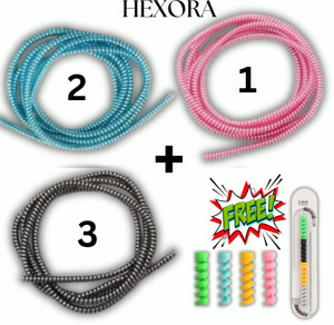 हेकसोरा Spiral Cable Protector Combo Pack (Pink, Blue & Black – 3 Pcs)  केबल प्रोटेक्टर