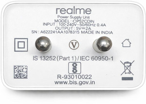 realme 10W/2A Mobile Phone Wall Charger Without Cable Power Meter for Cables