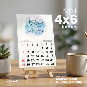 redpixel Motivational Quotes Monthly, Mini Desk Calendar with Wooden Easel Stand, Style01 2026 Table Calendar