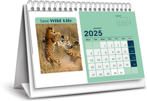 Avni Prints Save Wild Life 2024 Home and Office uses with 12 Pages Front and Back Printed 2025 Table Calendar