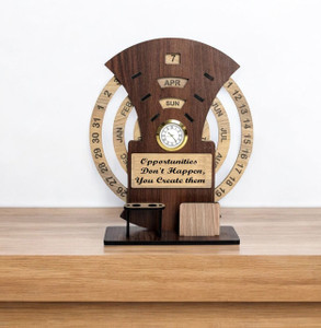 iMPACTGift MDF Desk Organizer (Lifetime Infinite Calendar 2025 with Clock for Office/Home) Infinite Table Calendar