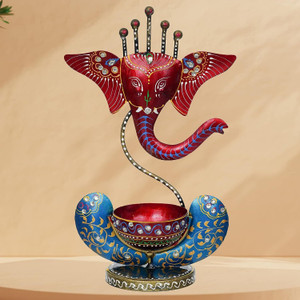Kaswans Ganesha Candle Holder - Elegant Diwali,Gift Decor(Green Leaves TLIGHT Ganesh JI) Iron 1 - Cup Tealight Holder