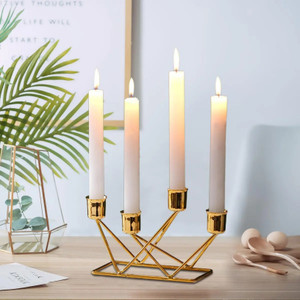 bhhandicrafts Golden Metal 4 Iron Tealight Candle Holder & Stands Diwali Decoration Item Gifts Iron 1 - Cup Candle Holder