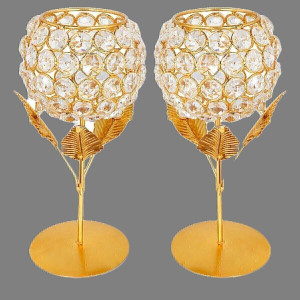 Vooy Valentine's Day Gifts Gold Plated Crystal Gift items for wedding Iron 2 - Cup Candle Holder Set