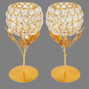 Vooy Valentine's Day Gifts Gold Plated Crystal Gift items for wedding Iron 2 - Cup Candle Holder Set