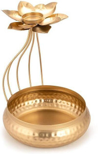alwadi handicrafts Metal Lotus Tealight Candle Holder for Diwali Decoration Iron 1 - Cup Tealight Holder