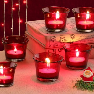 TIED RIBBONS Set of 6 Votive Glass Tealight Candle Holders for Home Diwali Table Decorations Glass Tealight Holder Set