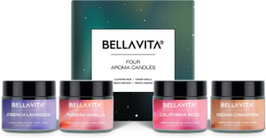 BELLAVITA Aroma Candles Pure Soy Wax 4 X 60g each, Vanilla, Cinnamon, Lavender & Rose, Candle