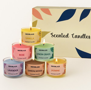 Indoblaze Scented Candles Gift Set of 6, Reusable acrylic jar, perfect aroma candles Candle