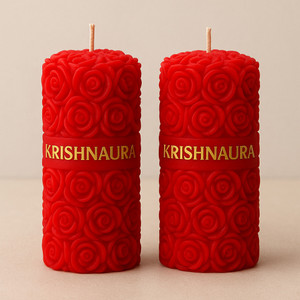 KRISHNAAURA Red Rose Scented Soy Wax Pillar Candle LONG BURING Ideal for Home Deco Candle