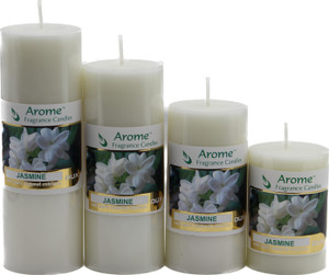 Parkash Candles Set of 4 Fragrance Pillar Candles (Jasmine - White) Candle