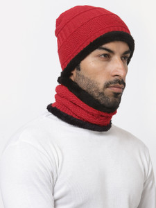 AmorMente Solid, Self Design, Embellished, Woven Skull Cap Cap