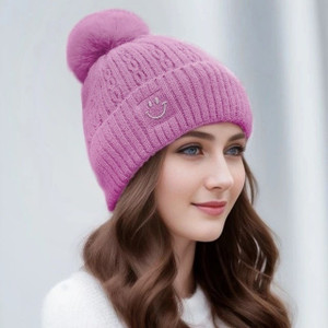 REFFER Winter Woolen Warm Beanie (Fur Inside Soft Pompom on top) Winter caps for Women Beanie Cap