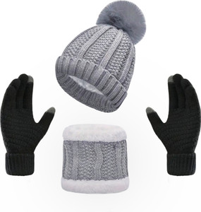 Highever women's winter woolen caps neck warmer and touchscreen gloves set Woven Beanie
