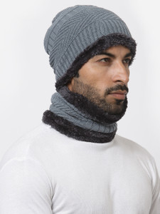 AmorMente Solid, Self Design, Embellished, Woven Skull Cap Cap