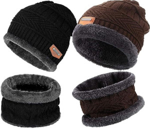 UNOX Solid, Woven, Striped, Self Design Skull Cap Cap