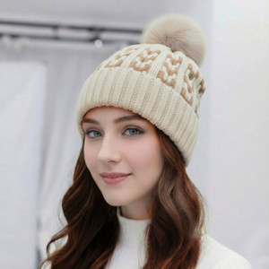 Winity Cute korean style Knit woolen ( soft warm fur inside ) winter caps for women Woven Beanie