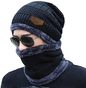 Zonkar Black Unisex Woolen Winter cap With neck Scarf Muffler hat Premium  High Quality Solid Beanie Cap Buy Zonkar Black Unisex Woolen Winter cap 