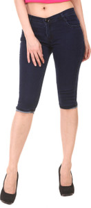 Pantof Blue Color Capri For Girls Women Denim Capri