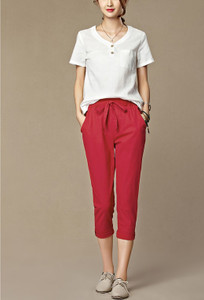 FLOREOS Women Red Capri
