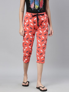 Kryptic cotton relaxed fit lounge capri with side pocket Women Orange Capri