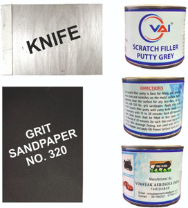 VAI Scratch filler putty Grey-200 gms,1 putty knife and 320 Grit sandpaper Car Body Filler Putty