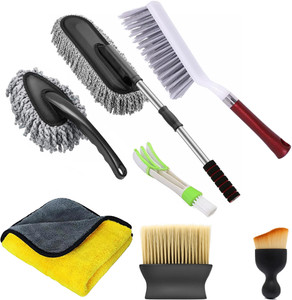 ओटोरोयज Car Cleaning Microfiber Duster and Brush for Interior Dashboard, Exterior Body Long Handle Duster, AC Vent and Tyre Brush Car Cleaning Combo Pack of 6 व्हीकल इंटीरियर क्लीनर