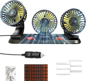 EliteAuto high speed moveable triple head Car Cooling Fan 12V With 360 Degree 2 Speed, Car Interior Fan