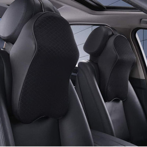 MANTAVYA Black Cotton, Leather Car Pillow Cushion for Universal For Car