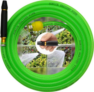SUNICE 32 feet (10 Meter) Braided Green Pipe (Diameter: ½’’,0.5 Inch,12 mm) Black Metal Spray Gun