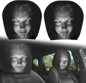 BV Enterorise Fabric Car Seat Cover For Universal For Car Scary Ghost Face Printed Headrest Cover 2 Pic