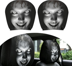 DHAAMI Fabric Car Seat Cover For Universal For Car, NA Spooky Horror Ghost Car Headrest Protectors - 2 Pcs