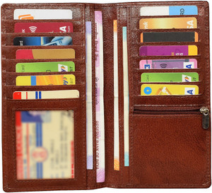 ABYS 100% Genuine Leather Bombay Brown Long Card Holder||Card Case||Travel Wallet For Men And Women 15 Card Holder