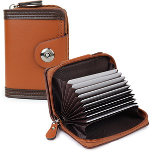 StealODeal Long-Lasting PU Leather Brown Credit/Debit Atm Wallet Zipper 15 Card Holder