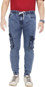 QFA Men's Denim Cargo Pants | Stretchable, Multi-Pocket, Slim Fit | Casual Wear Men Cargos
