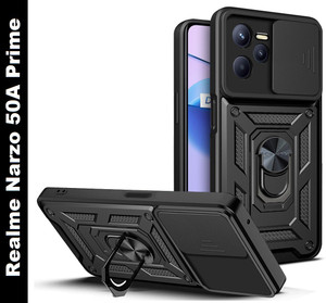 ESTH® Cover per Realme Narzo 50A 4G con Custodia per Fotocamera Scorrevole e Supporto ad Anello [Custodia Paraurti Compatibile con Supporto Magnetico per Auto], Nero