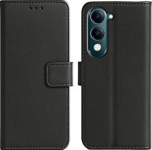 Ascensify Back Cover for Vivo Y19 5G Premium PU Leather Flip Cover with Card Slots & Stand Feature